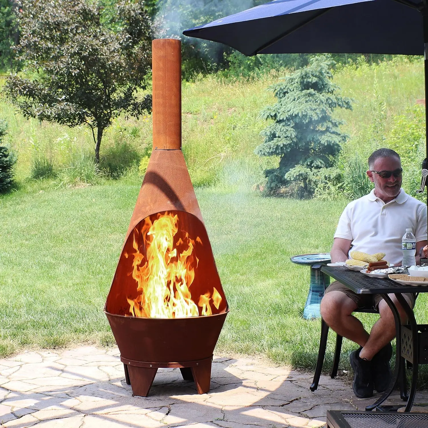 6-Foot Rustic Oxidized Cold-Rolled Steel Mexican-Style Chiminea - Rust Patina - Built-in Wood Grate 5