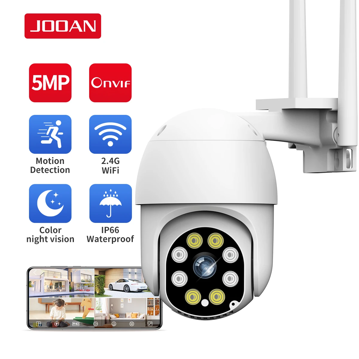 JOOAN 3MP PTZ WIFI IP Onvif Camera Audio CCTV Surveillance Outdoor 4X Digital Zoom Night Full Color Wireless Waterproof Security