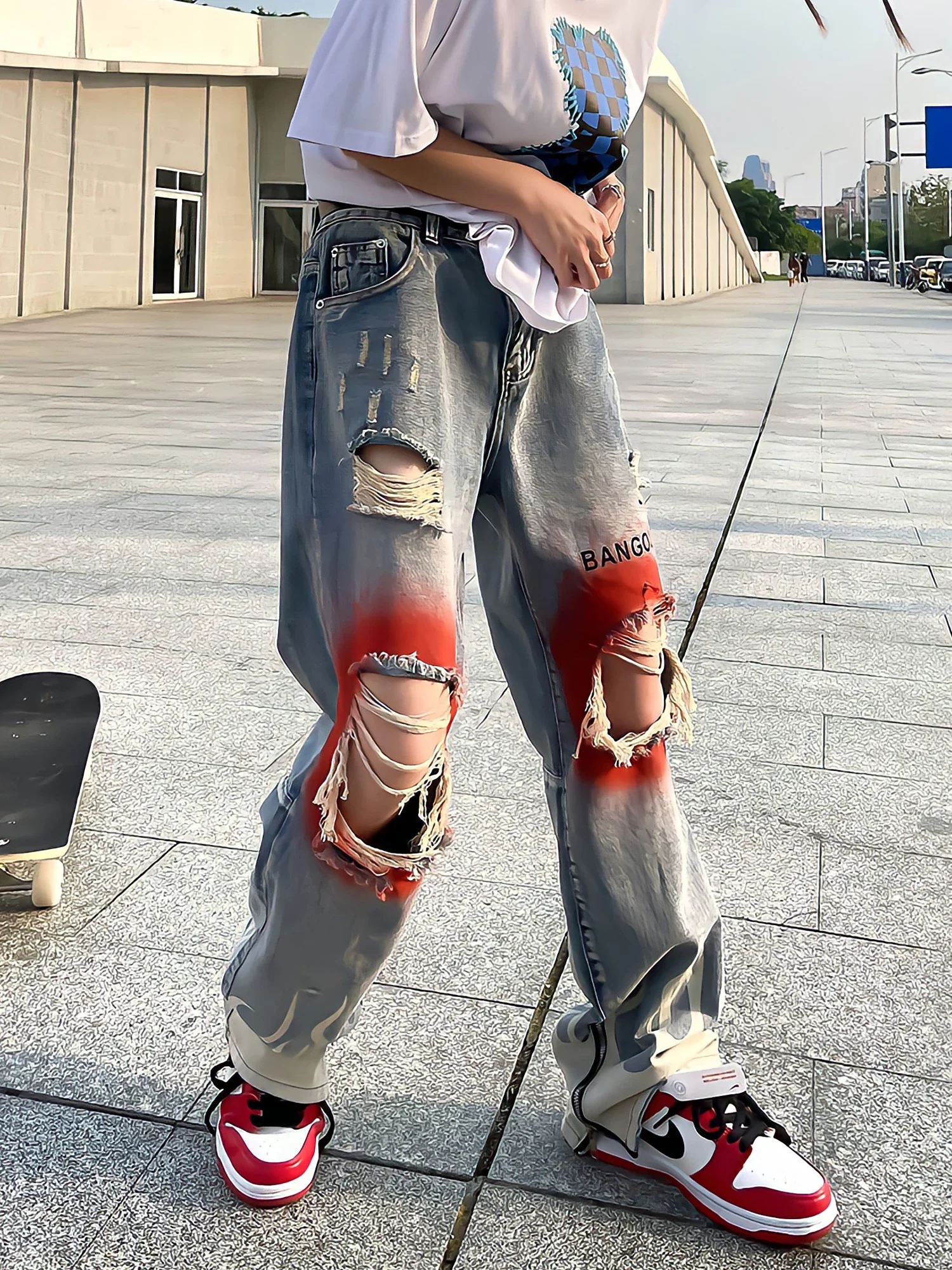 Men Baggy Jeans Brushed High Waist Retro Skater Grunge Y2k Pants Wide Leg  Loose Street Style Hip Hop Trousers jeans for men