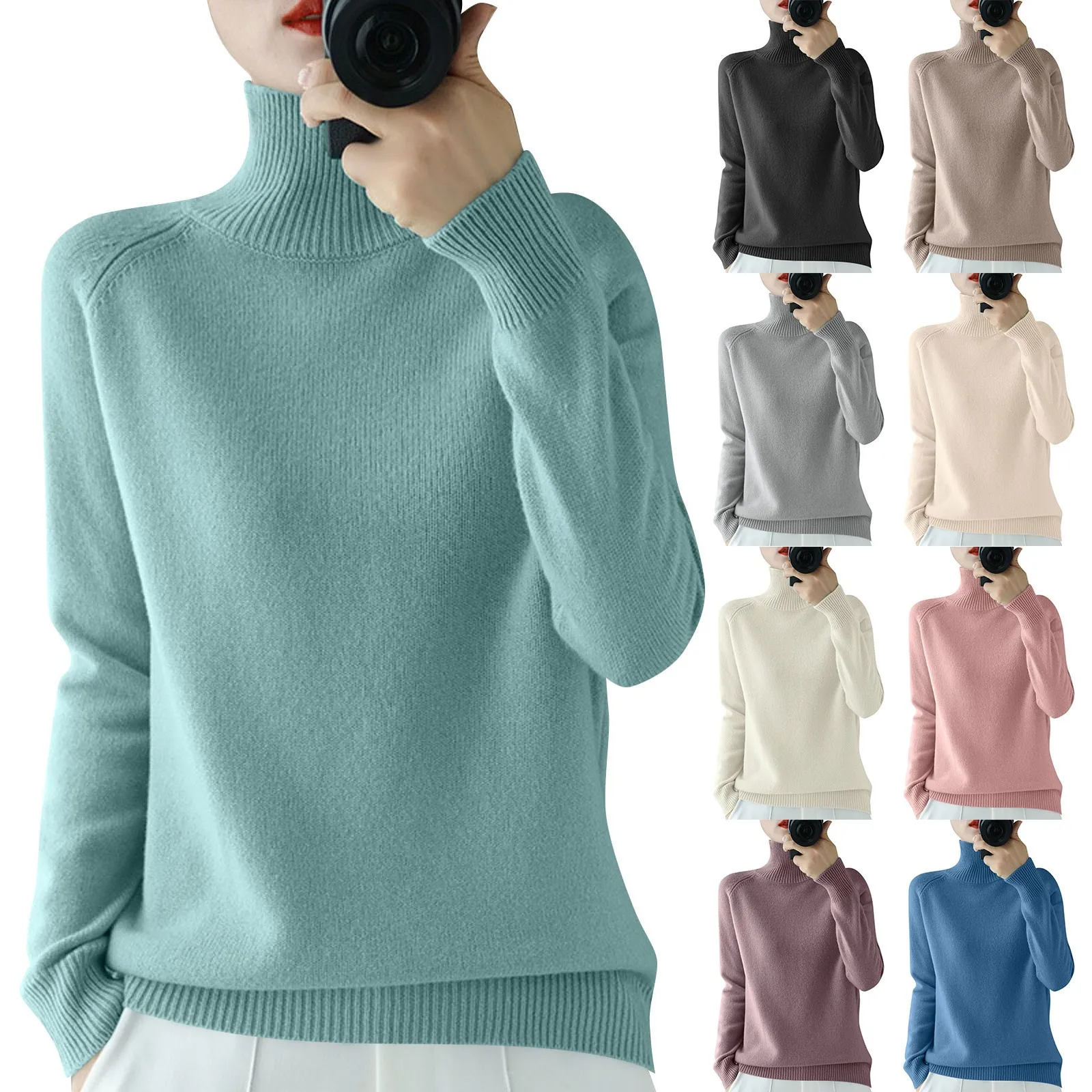 Women's Long Sleeved Knitted Sweater Standing Collar Autumn Winter Top Sweater Women Sweaters for Autumn Winter Women Clothing 2