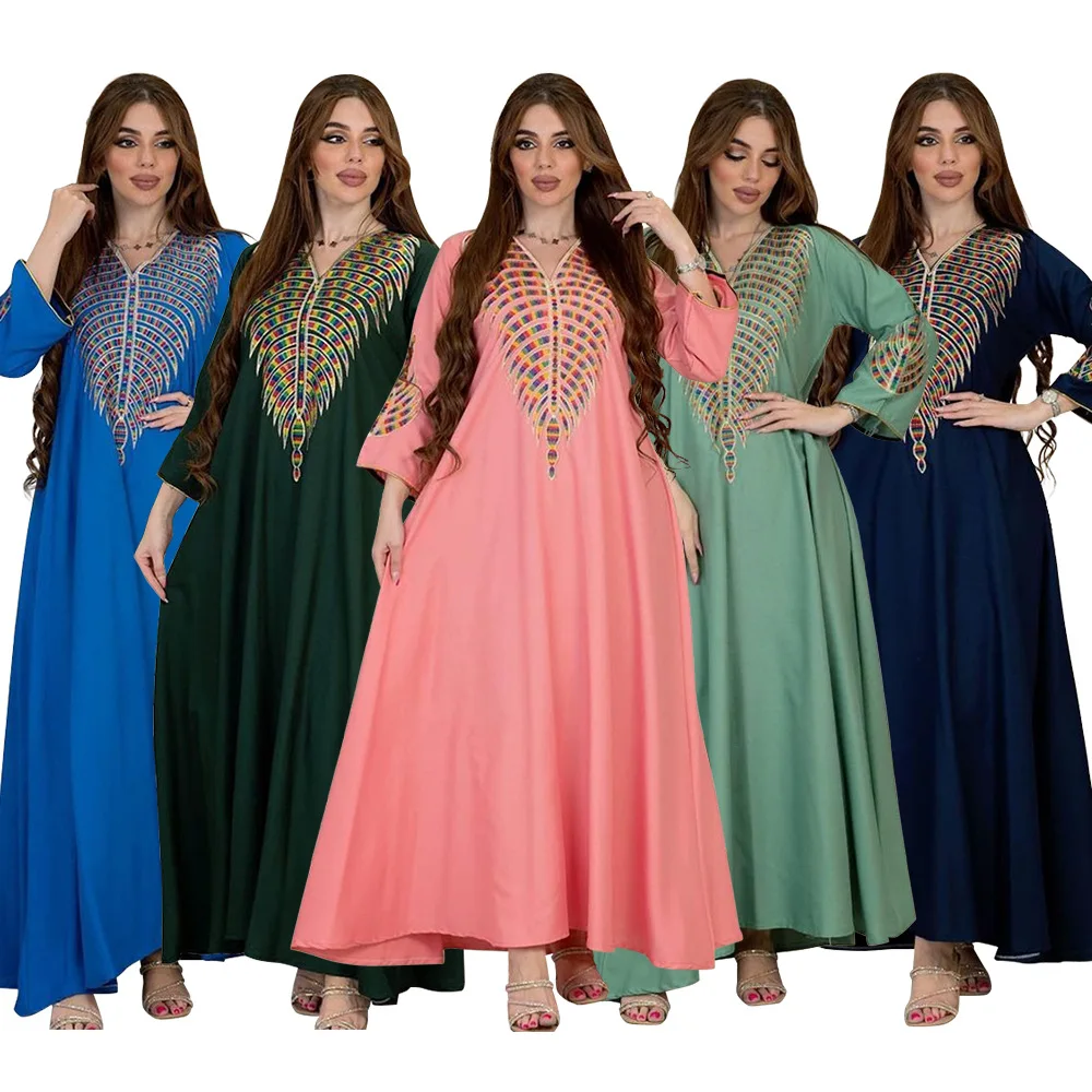 

Modest Mubarak Abaya Embroidery Party Dress Muslim Ramandan Eid Robe Cardigan Long Gowns Kimono Jubah Thobe Islamic Prayer