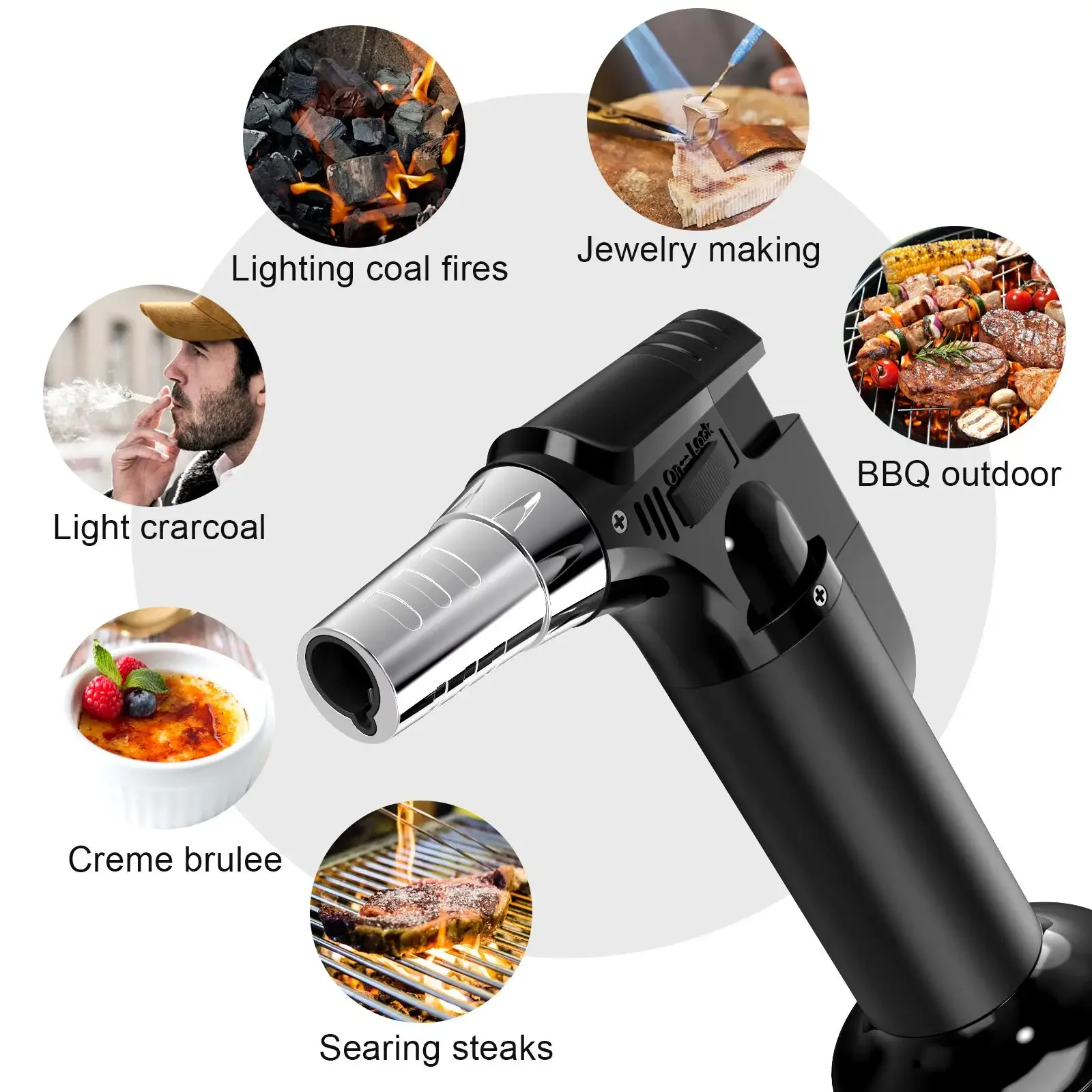 Portable Metal Flame BBQ Heating Ignition Grill Grill Kitchen Spray Gun Adjustable Cooking Butane Gas Spray Gun WindproofLighter 5
