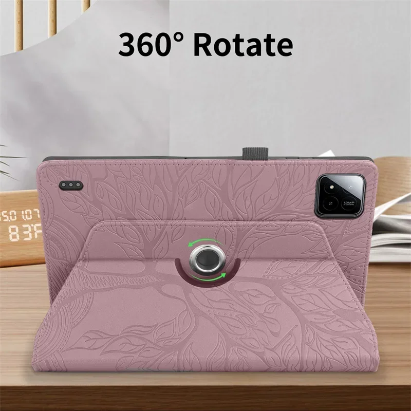 Premium PU Leather 360 Rotating Stand Cover with Embossed Tree Design