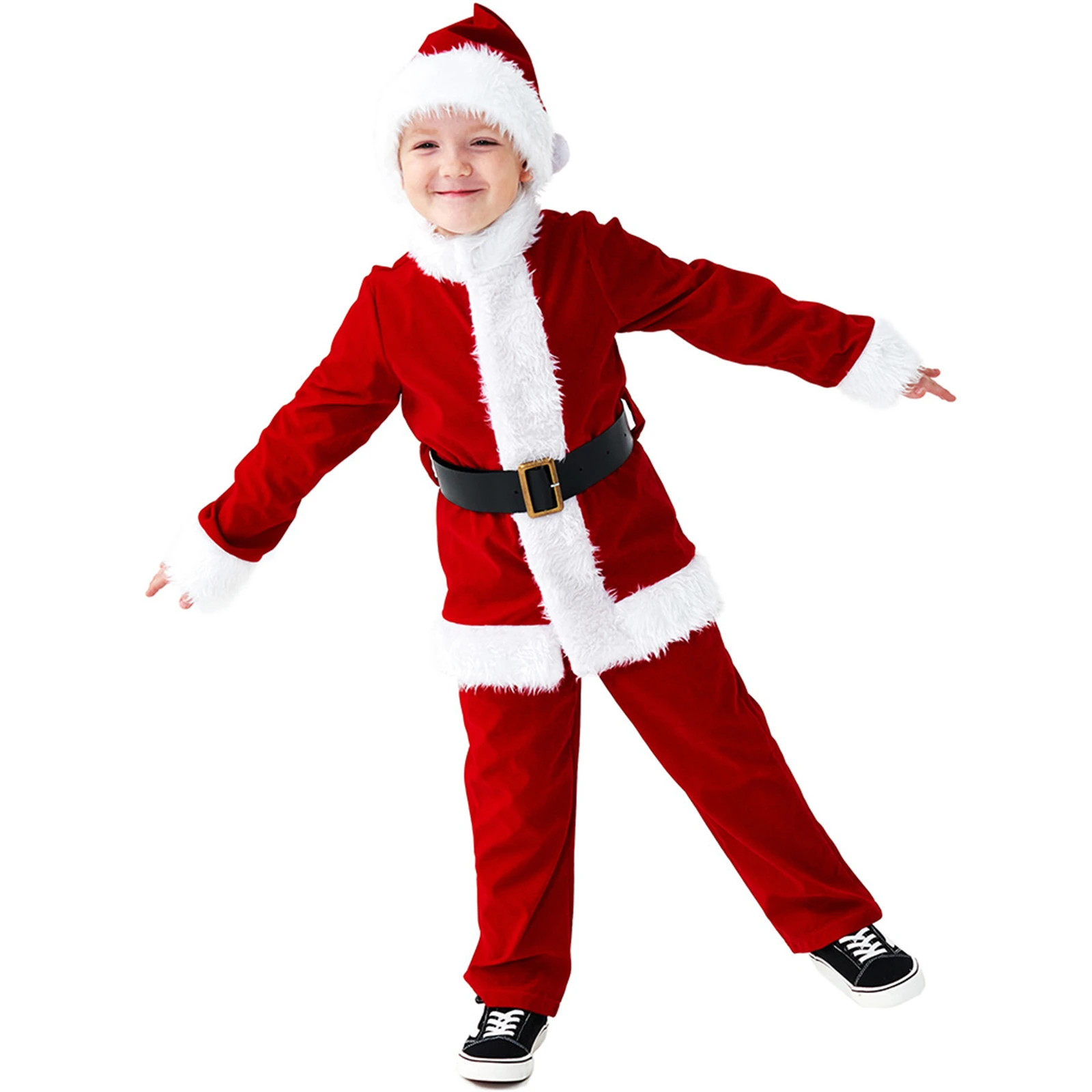 Conjunto de lujo de terciopelo rojo para adultos y niños, disfraz de Papá Noel para fiesta de Navidad, traje familiar, trajes clásicos de Navidad