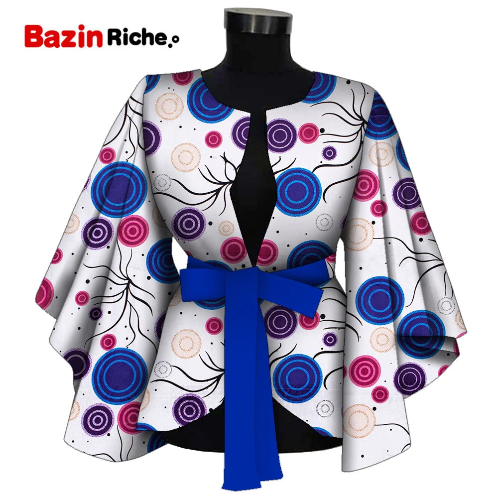 Fashion African Clothes for Women Blouse Elegant O-necklace Tie Belt Ankara Printing Shirt Butterfly Long Sleeve Top Lady WY9871 african culture clothing