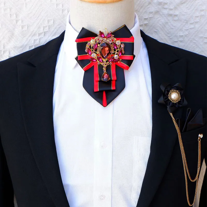 PPX Cravate Broche Bijoux Noeud Papillon Pour Vêtements Manteau Veste Chapeau Femme Décoration Ornement Cadeau De Fête Des Mères Anniversaire ( Noir Et Rouge/2 Pièces