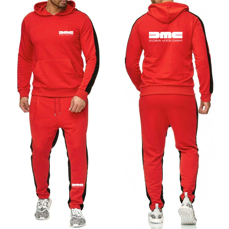 2023 New Men's Delorean Motor Company Printing Fashion Tracksuit Comfortable Sweatshirt+Casual Sweatpants Pullover Hoodie Suit
