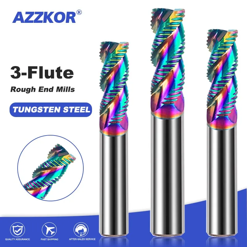 Azzkor bunte Beschichtung hrc60 3-Flöten-Rohfräser Wolfram stahl karbid für Aluminium-CNC-Bearbeitung Schaft fräser