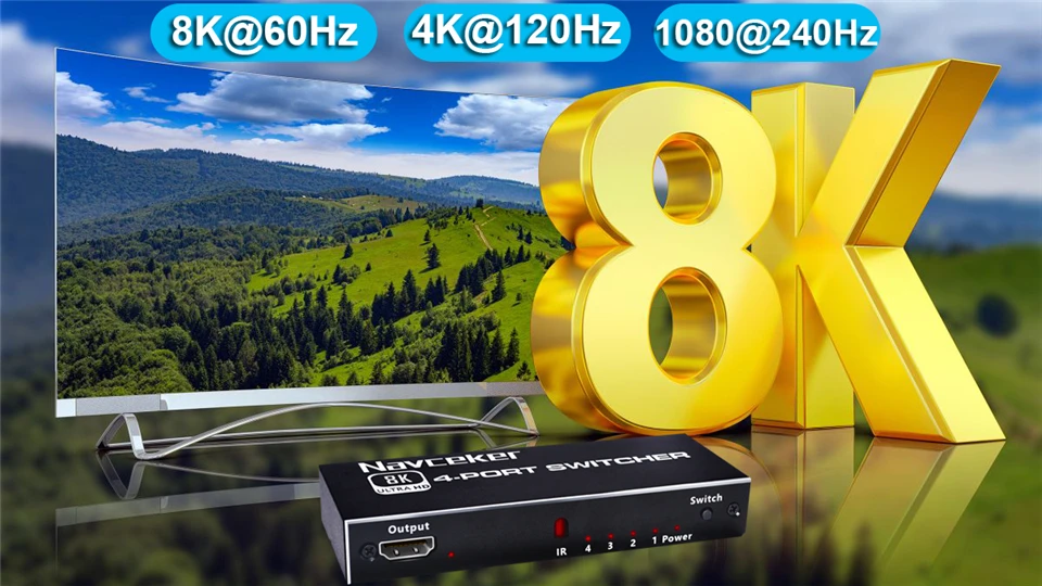 8K HDMI 2.1 Switcher Selector 4K 120Hz HD Switch HDMI Splitter 4 In 1 Out 3 In 1