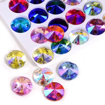 DIY 웨딩 드레스 제작용 크리스탈 스톤, 반짝이는 2 홀 라운드, 모조 다이아몬드 컬러 바느질, 8-18mm 크기