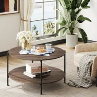 Round Coffee Table for Living Room, Small Coffee Table with Open Storage Shelf, 2-Tier Industrial Circle Wood Center Table 2