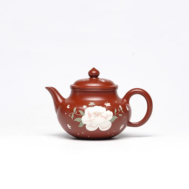 Chinese Style Lotus Flower Pattern Teapot, Purple Clay Raw Ore Dahongpao, Kung Fu Household, Handmade, 160ml Pot, New, 1Pc