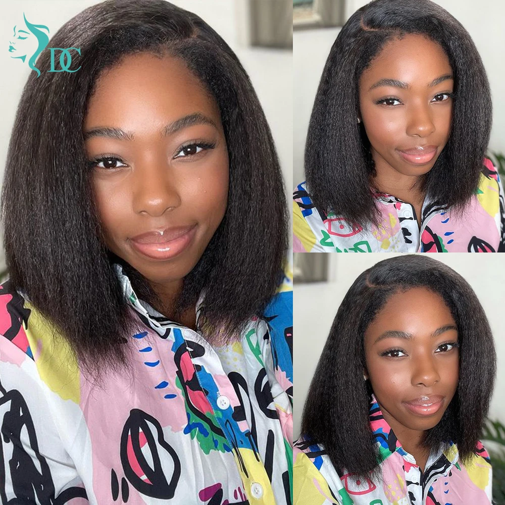 4c Hairline Kinky Straight Bob Wigs Human Hair Pre-Plucked Curly Baby Hair Short Bob 13x4 Lace Frontal Wigs 4x4 Closure
