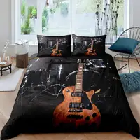 Guitar Duvet Cover Music Theme Flower Cover for Kids Teens Adult Bed Decor Vintage Guitar Polyester Quilt Cover with Pillowcases 1