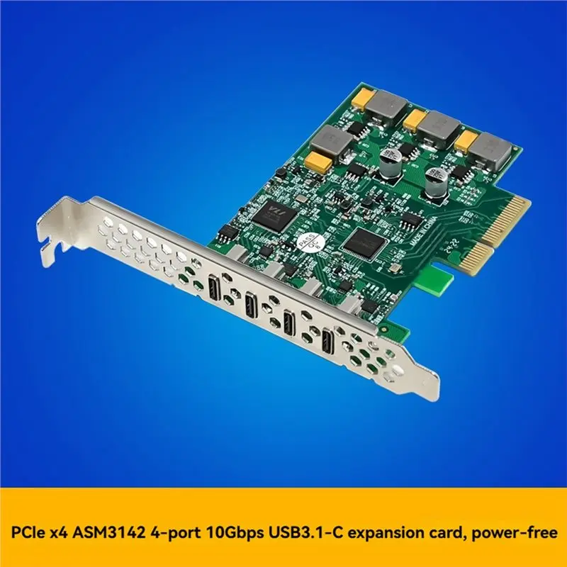 Pcie X4 ASM3142 10Gbps USB3.1 4포트 Type-C 확장 카드 PCI-E-USB3.1 Type-C 어댑터 카드 USB3.1 PCIE 라이저 카드