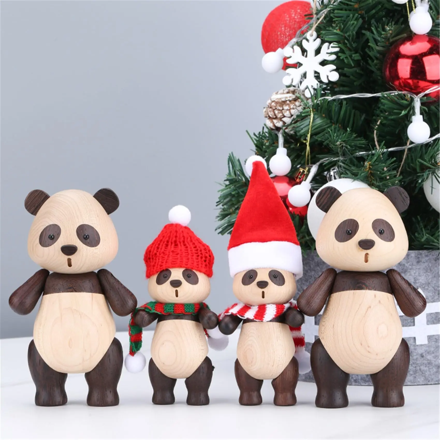 

Cute Wooden Animal Jewelry Statue Handmade Panda Statue Home Decoration Modern Dolls Birthday Gift Living Room Table Decoration