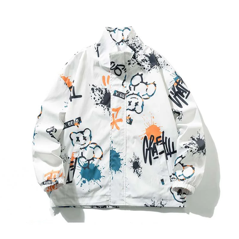 Hsa 2022 Autumn Winter Men\'s New In Parkas Fall Casual Cartoon Graffiti Jackets Black White Harajuku Chic Hip Hop Male Coat