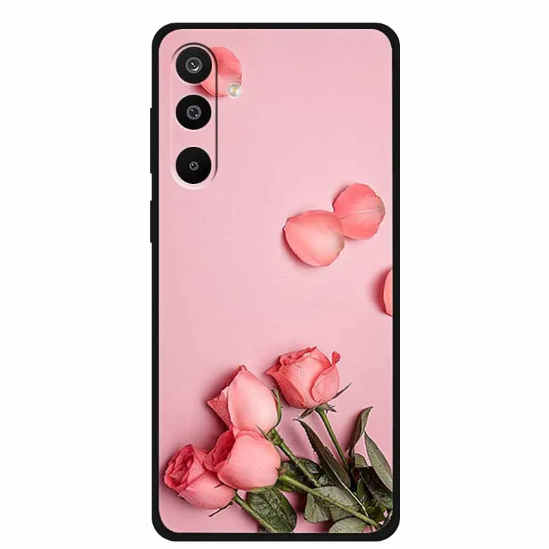 Floral Printed Silicone Phone Case - Black TPU Cover