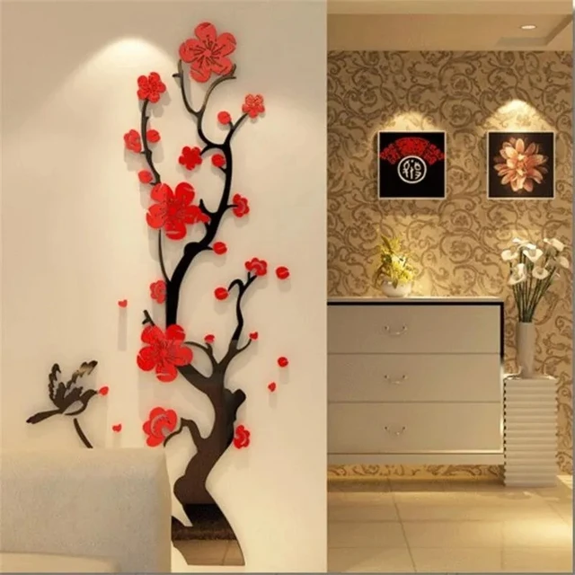 Stickers muraux Vase Sticker Mural Style Chinois Rétro Sticker Fond Mur  Papier Peint Autocollants Salon Fleur Peintures Murales décoration murale