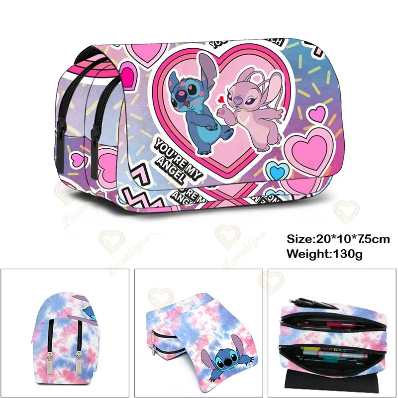 Dis Lilo & Stitch Theme Styles Pencil Bag Nylon Pencil Case Children Black To School Supplies High Quality Stationery Bag
