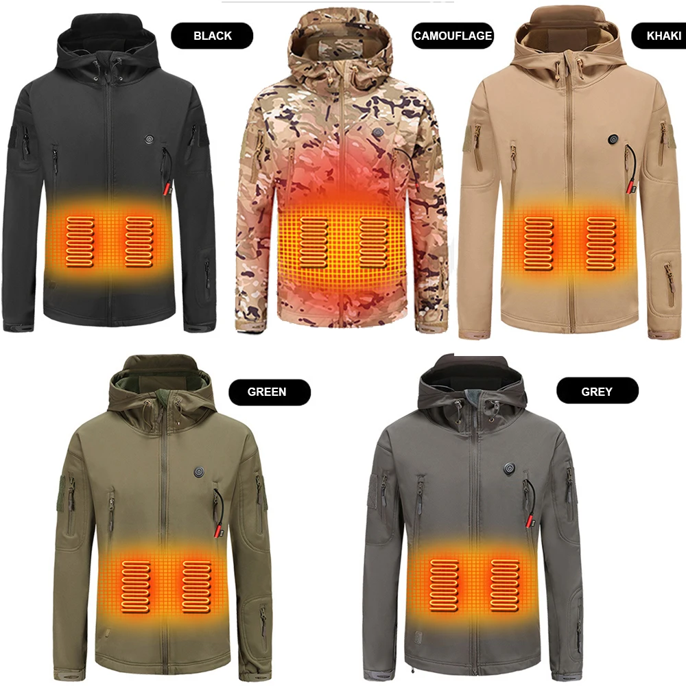 Heated Jacket Winter Motorcycle Hooded Jacket Men Women 7 Zone USB Electric Heating Thermostatic Camping Warm Washed