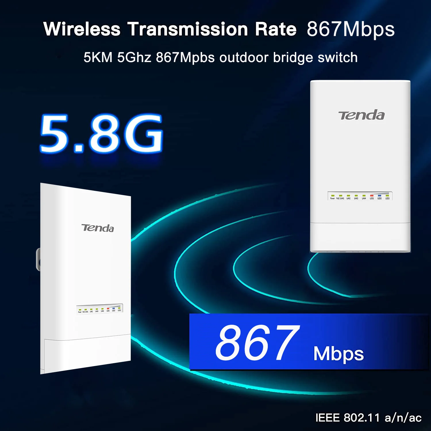 Hot Tenda Os3 5km 5ghz 867mbps Outdoor Cpe sem Fio 5g Wifi Repetidor Extensor Router ap Ponto de Acesso Wi-fi Bridge Poe Adaptador - Imagem 2