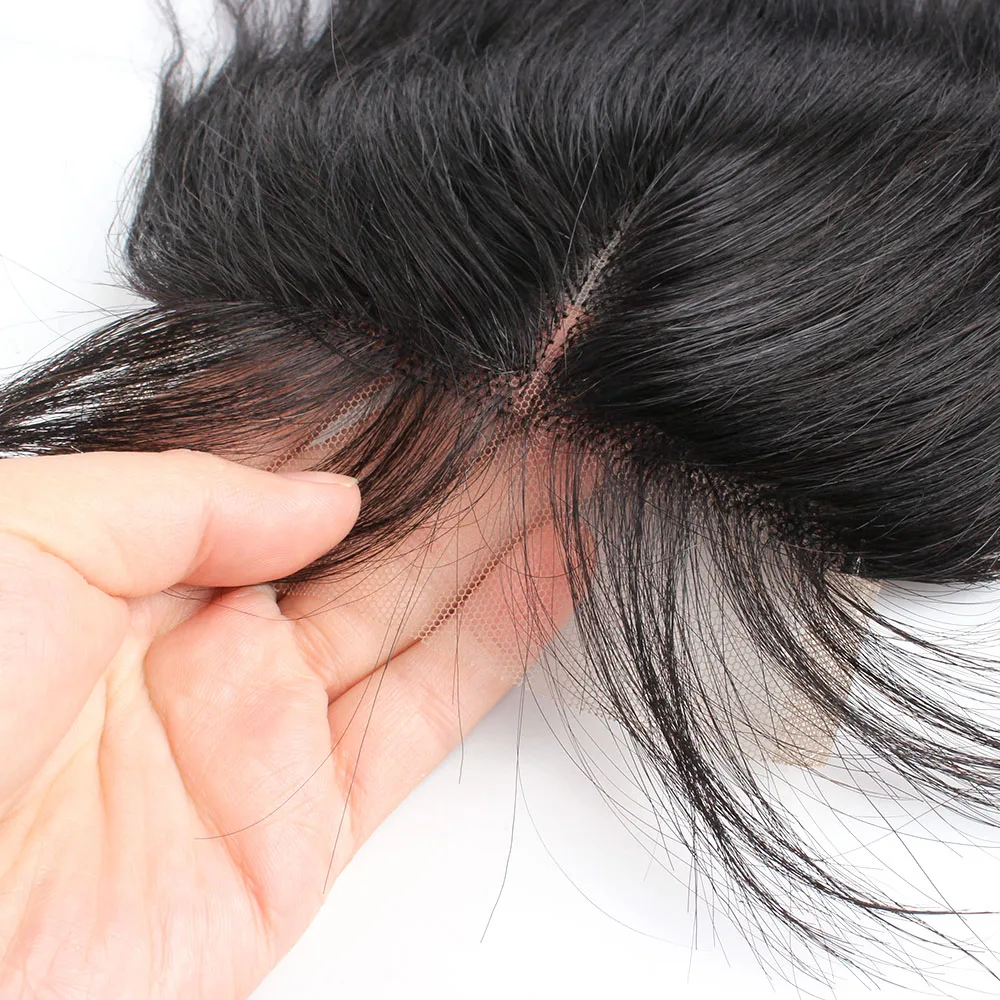 4*1 T Part Lace Closure Human Hair Natural Color T1B30/27 Brazilian Straight Pure-Hand Tied Light Brown Swiss Lace Prepluck