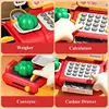 Pretend Play Calculator Cash Register Toy Supermarket Shop Cashier Registers with Scanner Microphone Credit Card Gifts for Kids 3
