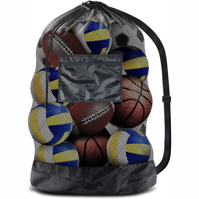 Adjustable Drawstring Shoulder Bag Ball Sports Training Equipment Large Mesh Bag For Storing Football Volleyball Storage