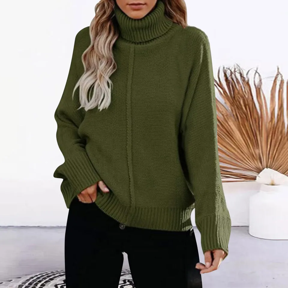 Womens Long Sleeve Chunky Turtleneck Pullover Sweater