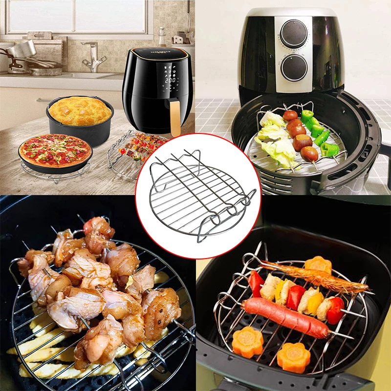 6/7/8 Inch Tray Baking Air Fryer Rack Kitchen Grill Holder Air Fryer Accessories Baking Tray Double Layer Round Barbecue Rack