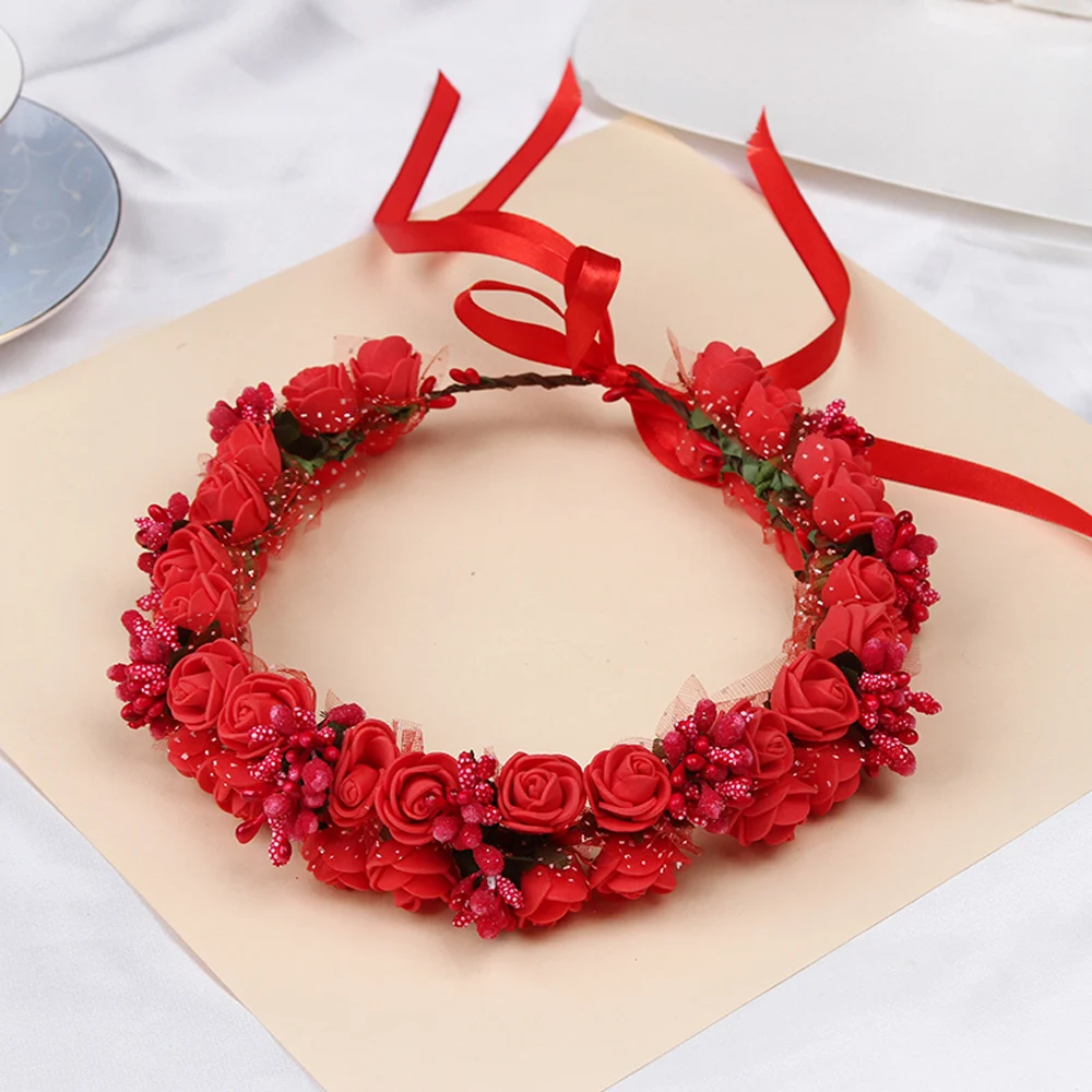 

Boho Hair Wreath Headdress with Handmade Hypo-allergenic 2 Layers Foam for Valentine's Day Christmas Gift