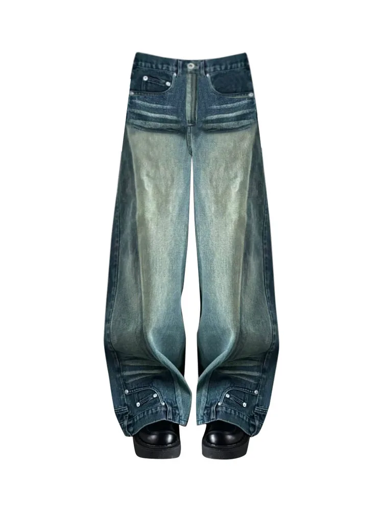 

High Quality New Jeans Gyaru Woman Zipper Denim Trousers High Waist Wide Leg Pants BF Style Harajuku Casual Tide Y2k Streetwear