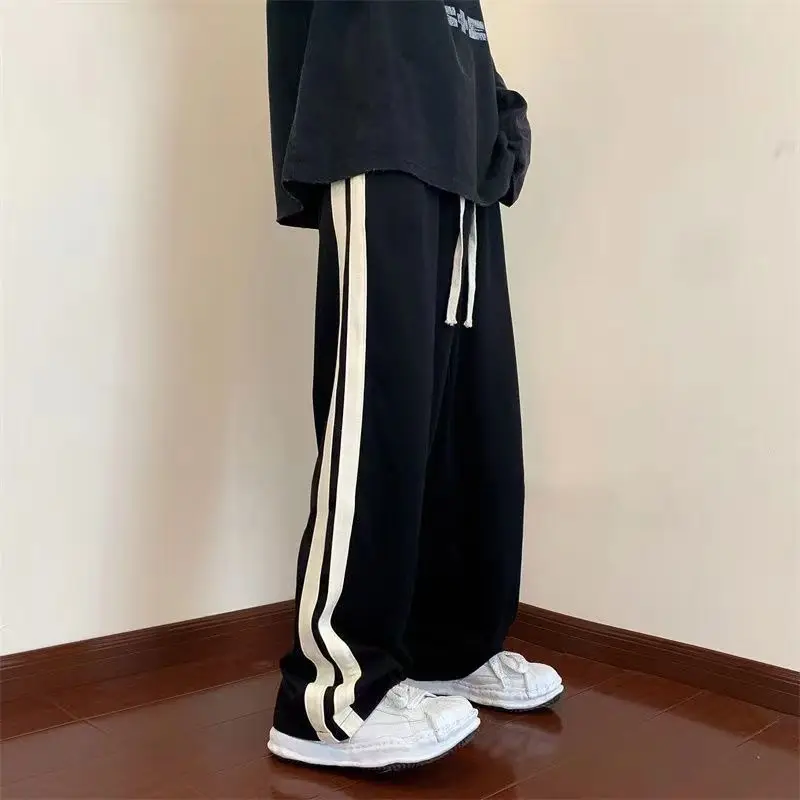 Stripe Sweatpants Women Y2k Streetwear Korean Fashion Casual Wide Leg Pants Loose Vintage Joggers Spring Summer Black Trousers