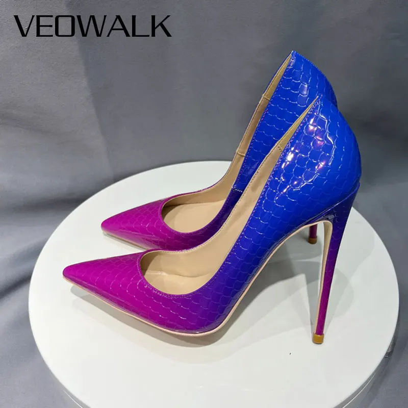 

Женские туфли-лодочки на шпильке Veowalk, синие, розовые туфли на высоком каблуке-шпильке с градиентом и заостренным носком, без застежки, размеры 3-12,5