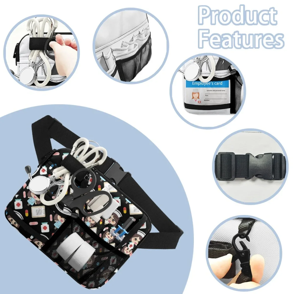 Kawaii Nurse Doctor Design Print Women's Medical Waist Bag Storage Nurse Practical Belt Bags Adjustable Waist Strap Female 2023