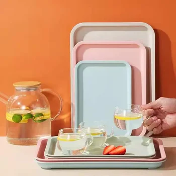 Vassoio da portata in plastica rettangolare multifunzione creativo nordico squisito Organizzatore da cucina Vassoio da dessert per frutta da cucina domestica 1