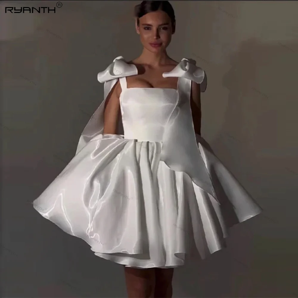 

Ryanth Champagne Short Prom Dresses Bow Straps Satin Strapless Graduation Dress Lace Up Back A Line Birthday Dress Women 2024
