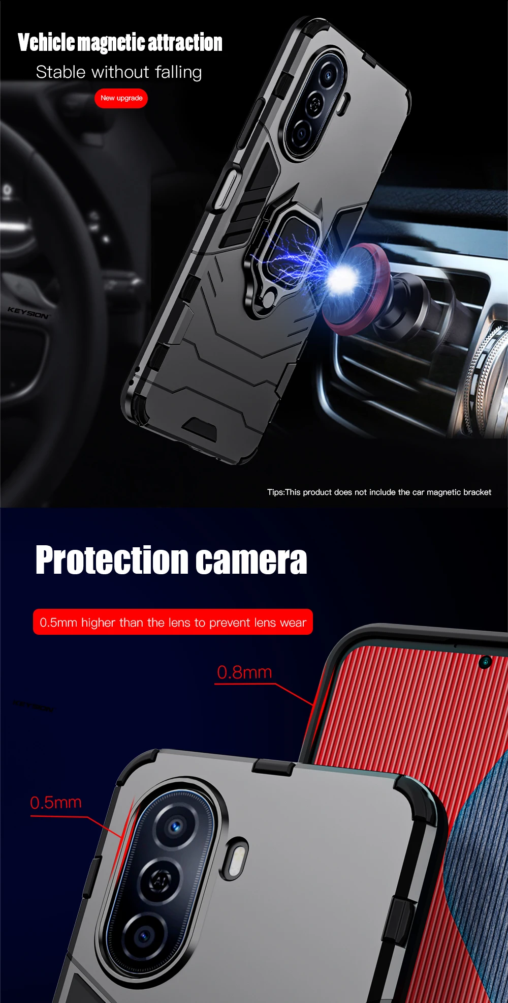Custodia antiurto KEYSION per Huawei Nova Y70 Plus Custodia posteriore in silicone + PC con supporto ad anello in metallo per Huawei Nova Y70_voghion.com
