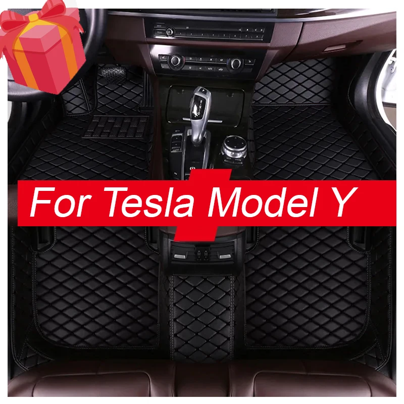 

Индивидуальный автомобильный напольный коврик для Tesla Model Y 2021 2022, ковер, прочный кожаный карман для телефона 100%, подходит для вашего автомобиля