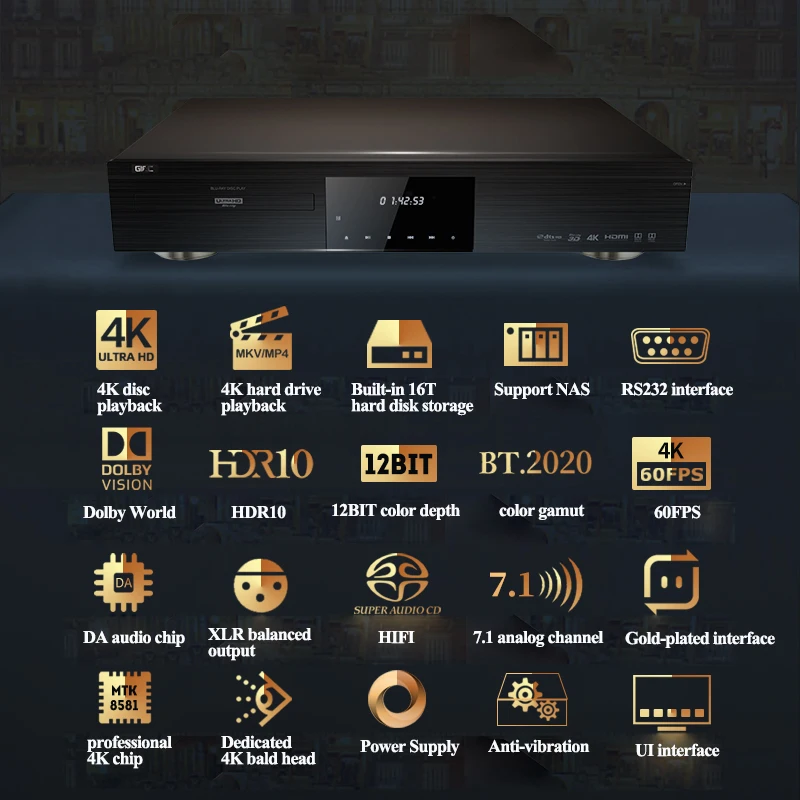 GIEC G5800 4K UHD Blu-ray player DVD player HD hard disk for home With hard disk compartment DTS decoding 12bits color