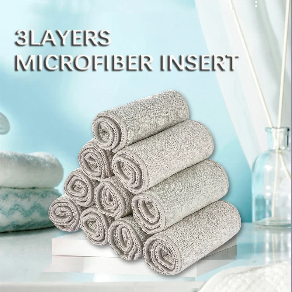 3 Layers Gray Microfiber 4/8/10pcs Cloth Diaper Nappy Insert Super Absorbent 35x13.5cm Fit Baby Cloth Pocket Diaper