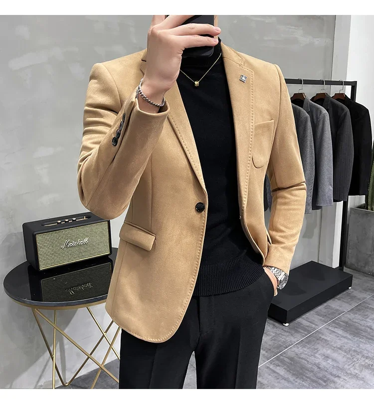 Description Picture 4 of itemFashion England Style Autumn Winter Thick Men's Velvet Suit Jacket / Male High Quality 2023 New Plus Size Blazers Coat