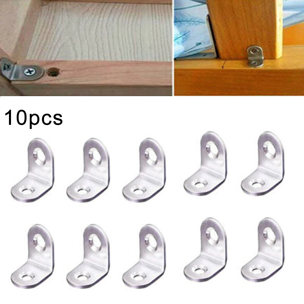 10pcs 90 Degree L-shape Bracket L Shape Corner Brackets Stainless Steel Fastener Furniture Cabinet Screen Wall Hardware Tools