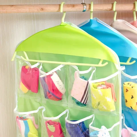 

WIKHOSTAR Portable 16 Grid Foldable Wardrobe Storage Bag Hanging Bag Socks Bra Underwear Rack Hanging Shoe Stoargae Organizer