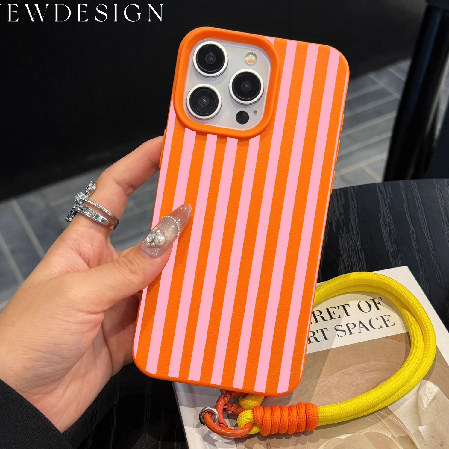 Vibrant Striped Couple Phone Lanyard Case with Y2K Silicone Cover