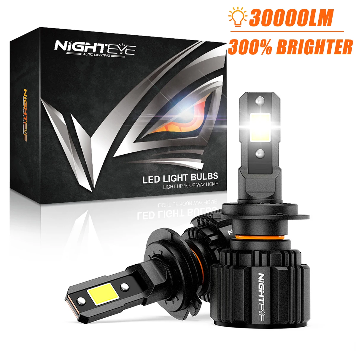 NIGHTEYE-bombillas LED para faros delanteros de coche, lámpara automática, Canbus, H7, 30000LM, H4, HB3, 9005, HB4, 9006, H11, H8, H9, 9012, 6500K, blanco, 72W