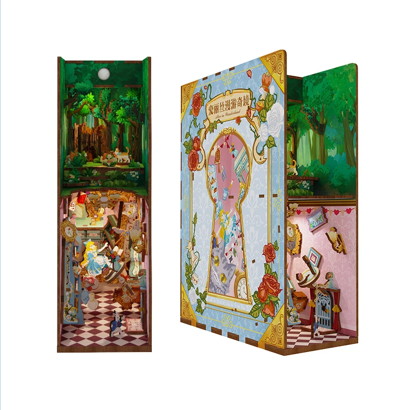 アリスインワンダーランドセンシングブックエンド、木製ブックノック