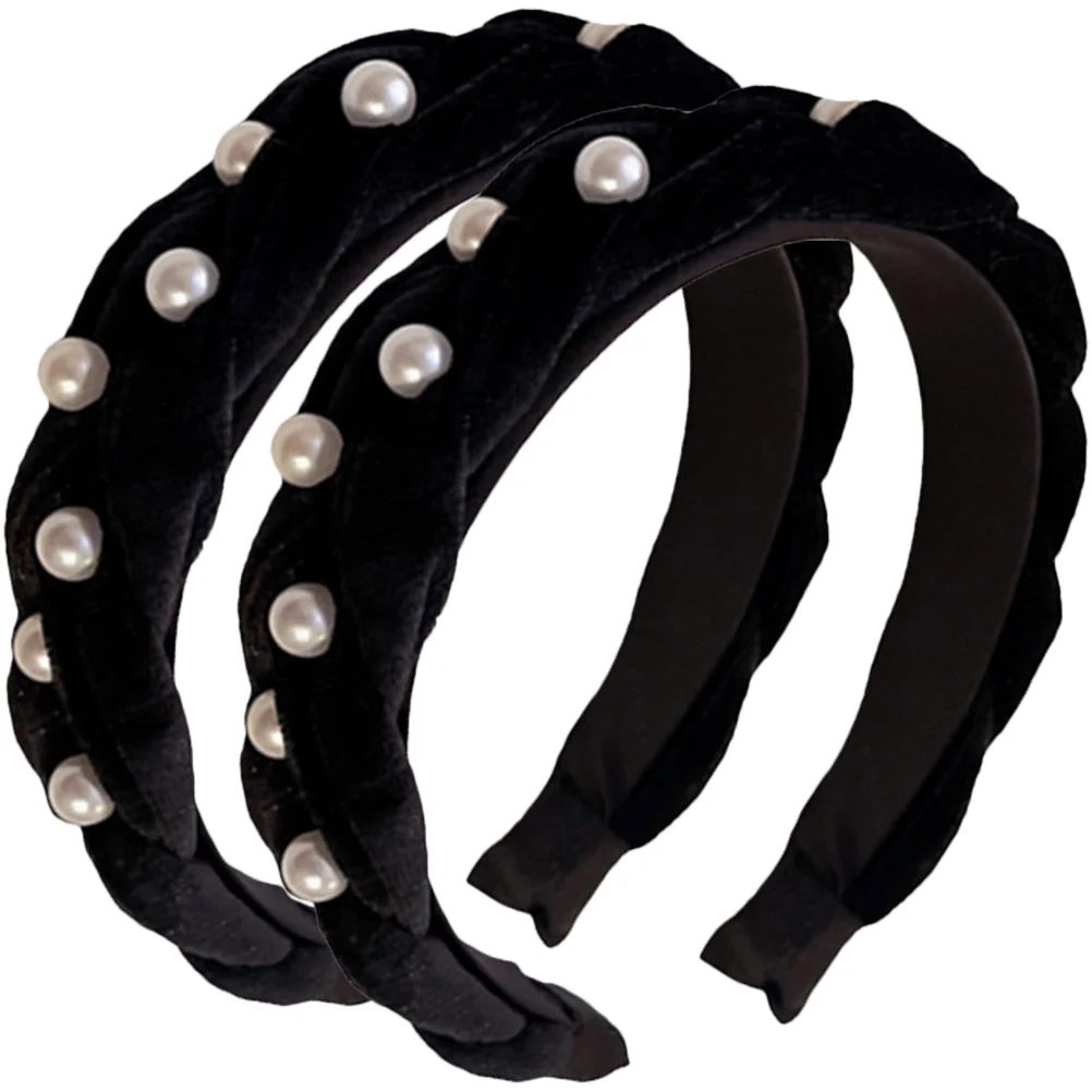 

2pcs Wide Headbands Elastic Hair Hoops Hair Accessories Pearl Headbands for Women