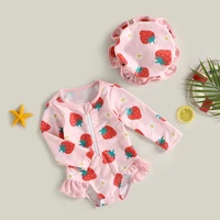 Cute Toddler Baby Girl Swimsuit Long Sleeve Printed Zip-Up Bikini  Bathing Suit with Swim Hat Beachwear 5